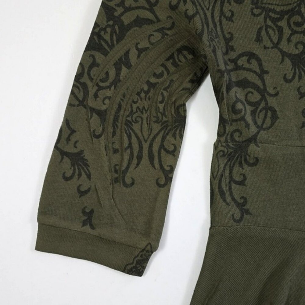 Papillon Women's Fit & Flare Dress Fatigue Green Paisley Knit Crew Neck Size S - Picture 6 of 12